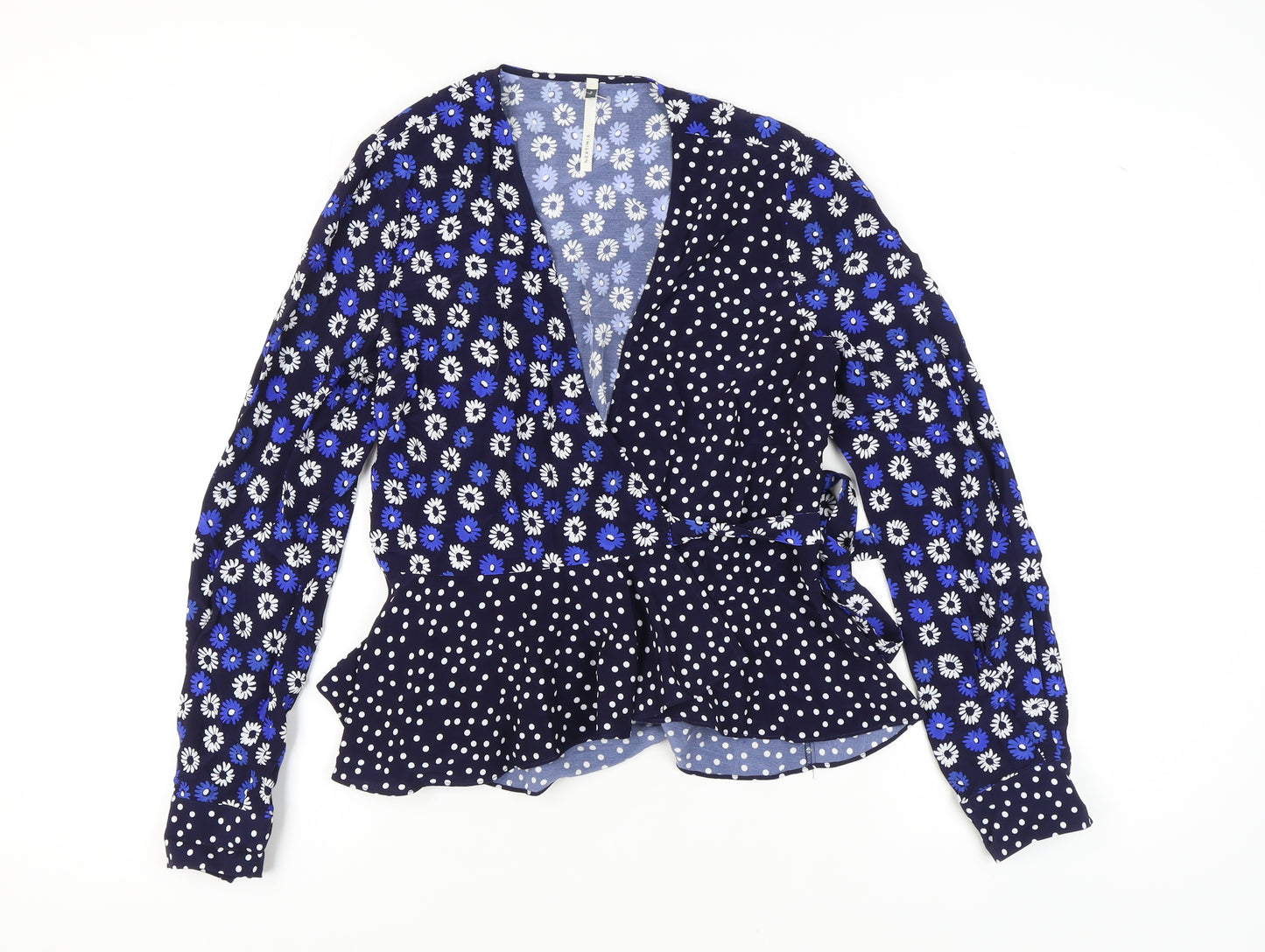 Next Women’s Blue Wrap Blouse, Size 8, Floral Style