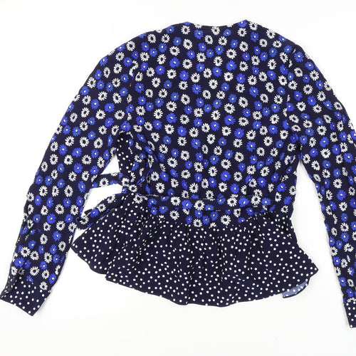 Next Women’s Blue Wrap Blouse, Size 8, Floral Style