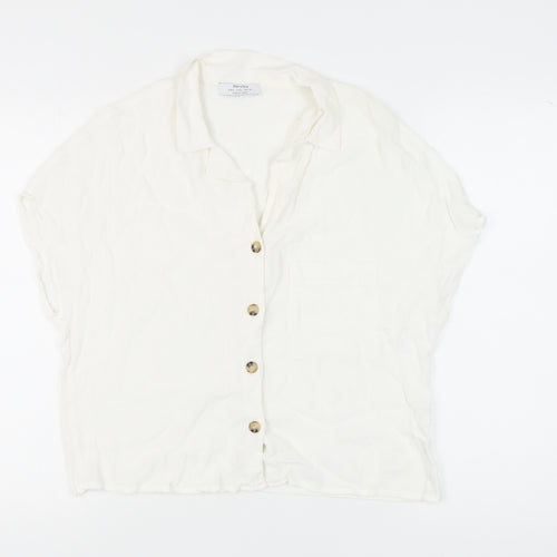 Bershka Women's White Button-Up Shirt L Casual Elegant