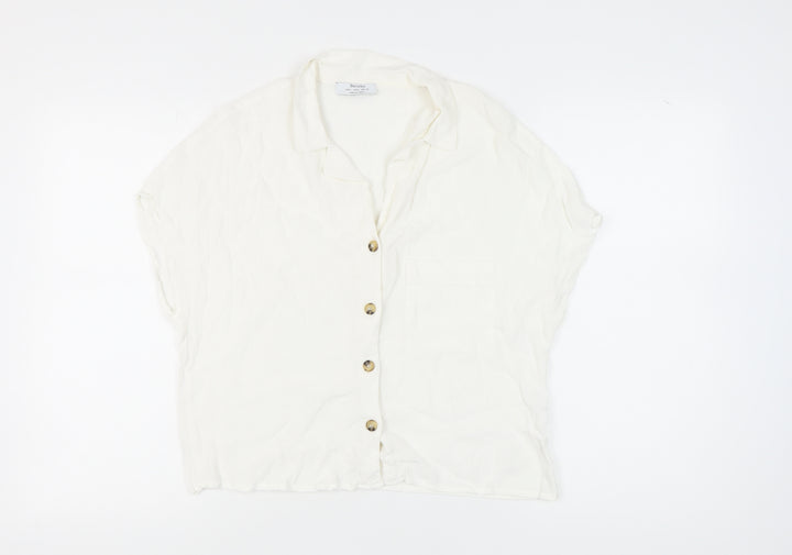 Bershka Women's White Button-Up Shirt L Casual Elegant