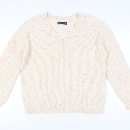 Marks and Spencer Women's Beige V-Neck Pullover M