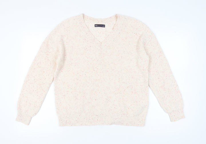 Marks and Spencer Women's Beige V-Neck Pullover M