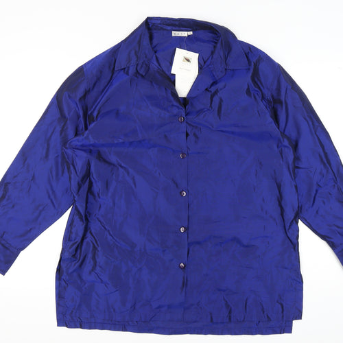 East Women's Blue Silk Button-Up Shirt Size 16