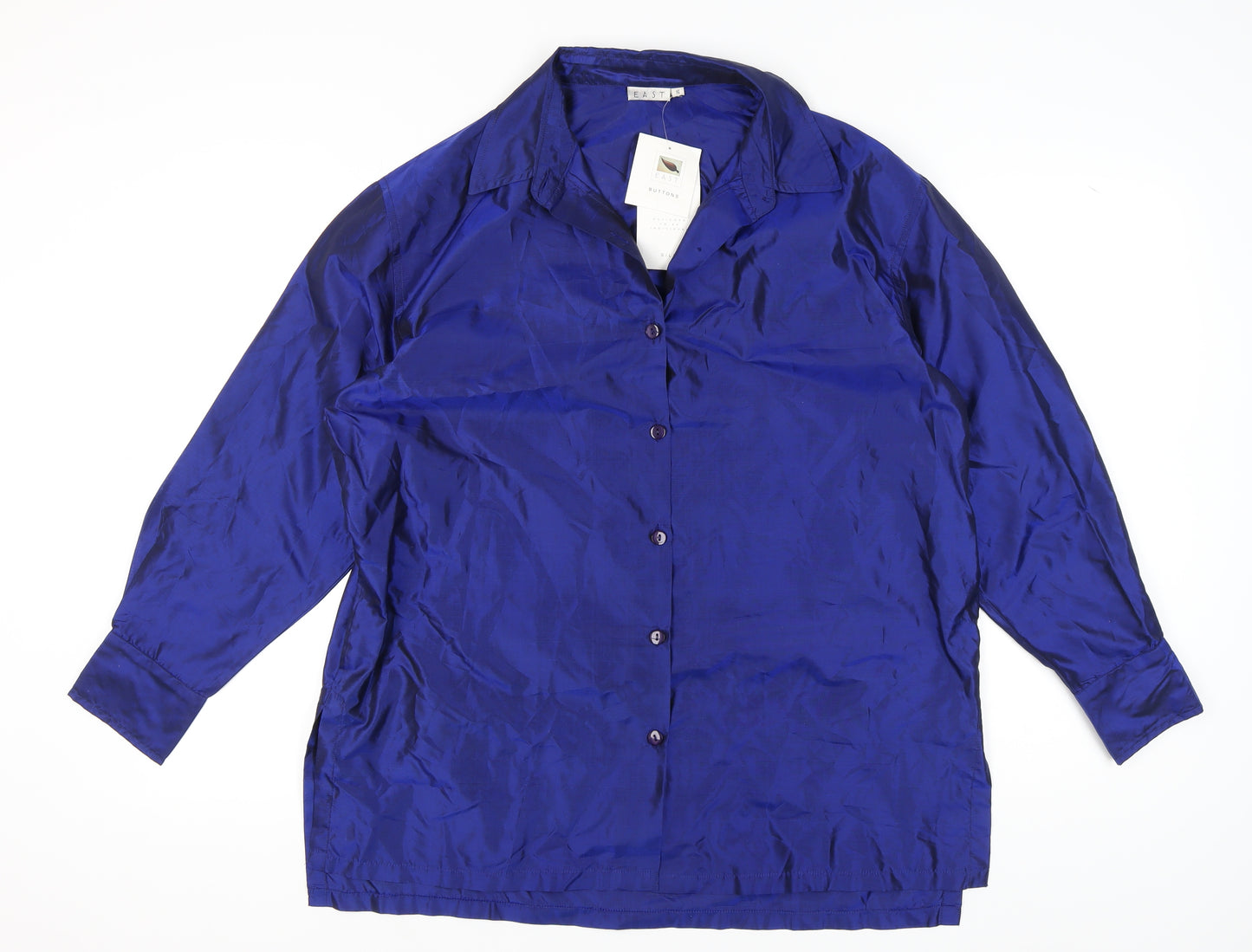 East Women's Blue Silk Button-Up Shirt Size 16