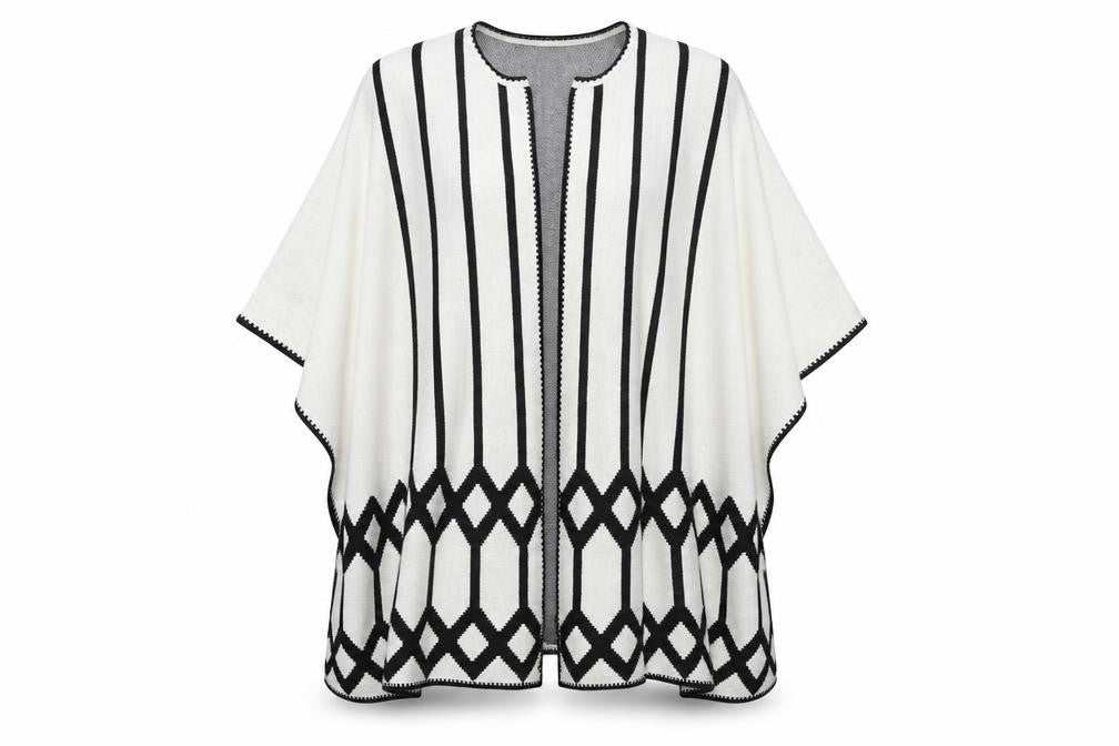 Front view of Vero Moda Women's Black & White Geometric Cape M/L