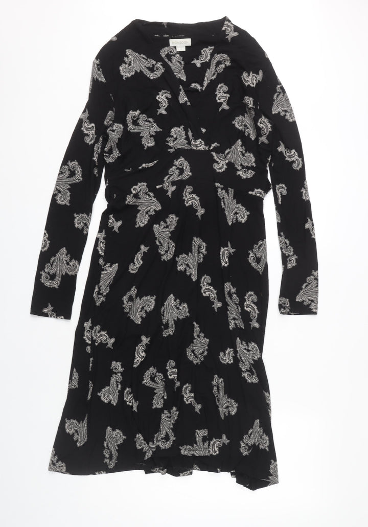 Monsoon Women's Black Paisley Dress Size 12 Long Sleeve