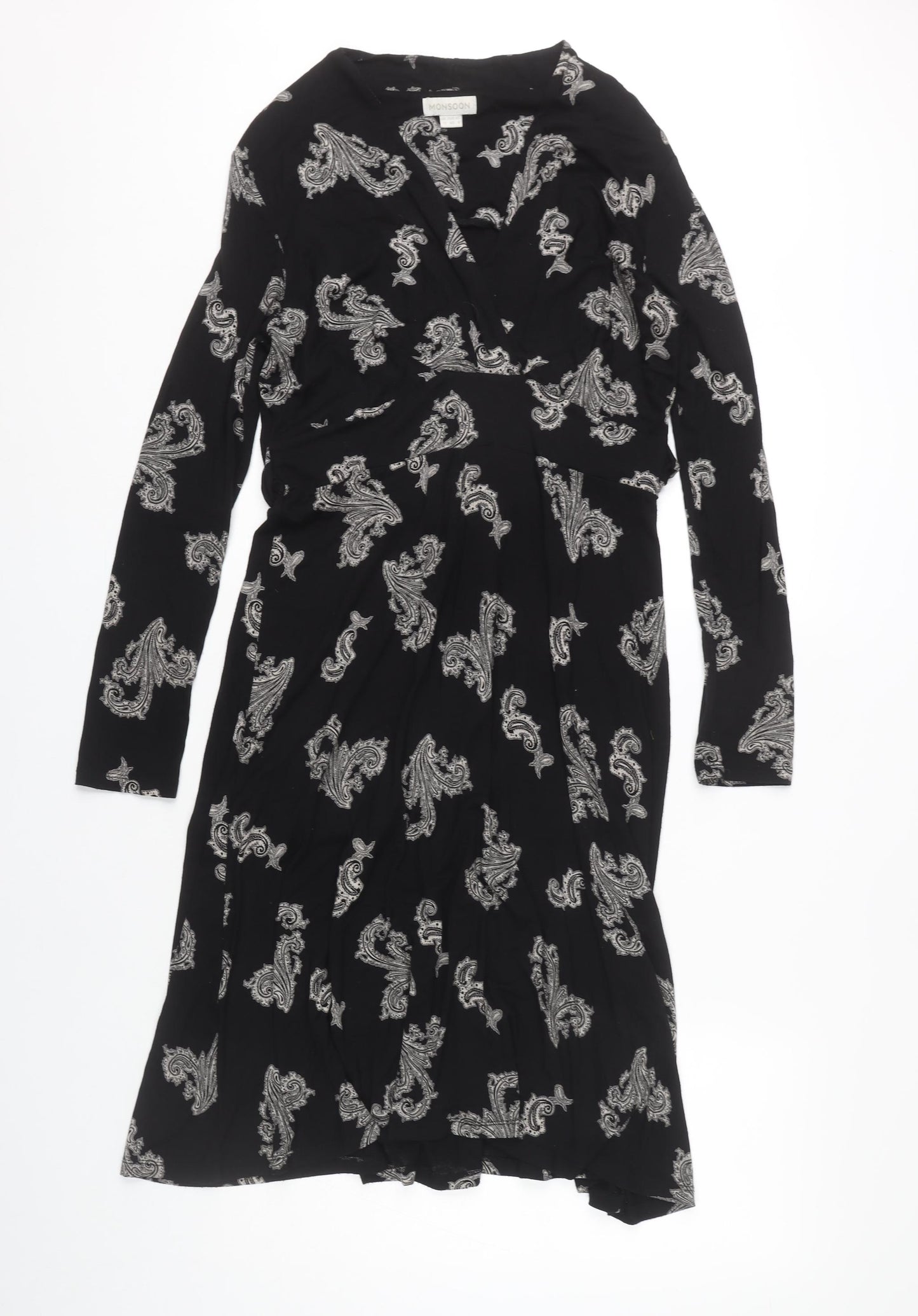 Monsoon Women's Black Paisley Dress Size 12 Long Sleeve