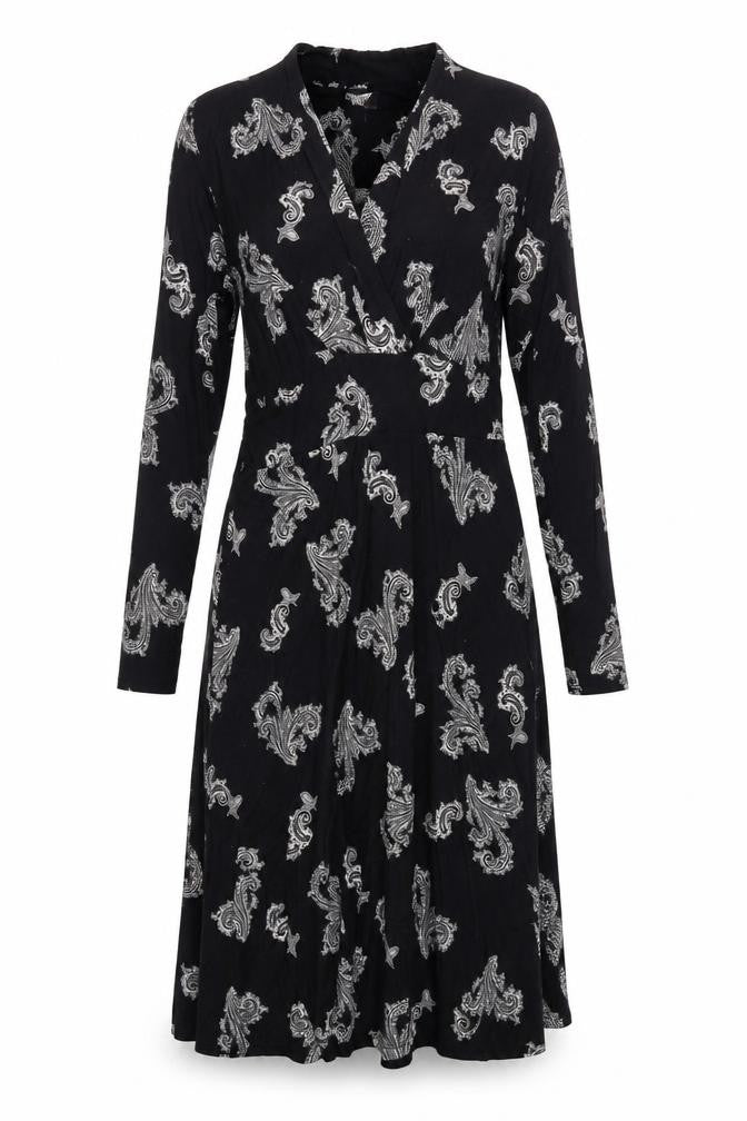 Monsoon Women's Black Paisley Dress Size 12 Long Sleeve