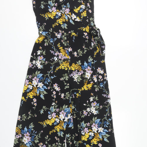 Warehouse Women's Black Floral Jumpsuit 8 Sleeveless
