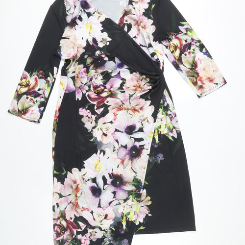 Wallis Women's Multicoloured Floral Wrap Dress 3/4 Sleeve