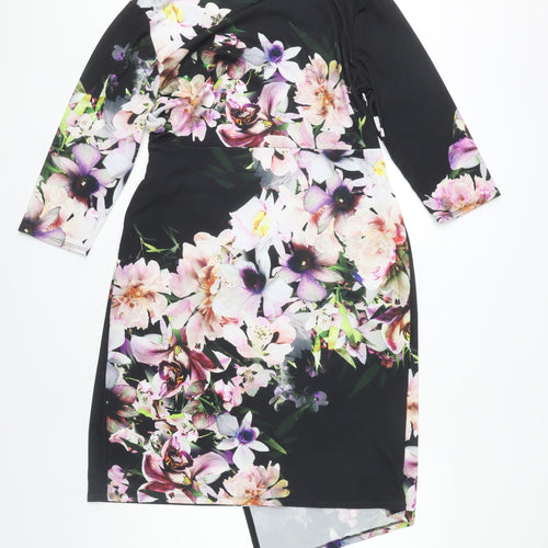 Wallis Women's Multicoloured Floral Wrap Dress 3/4 Sleeve