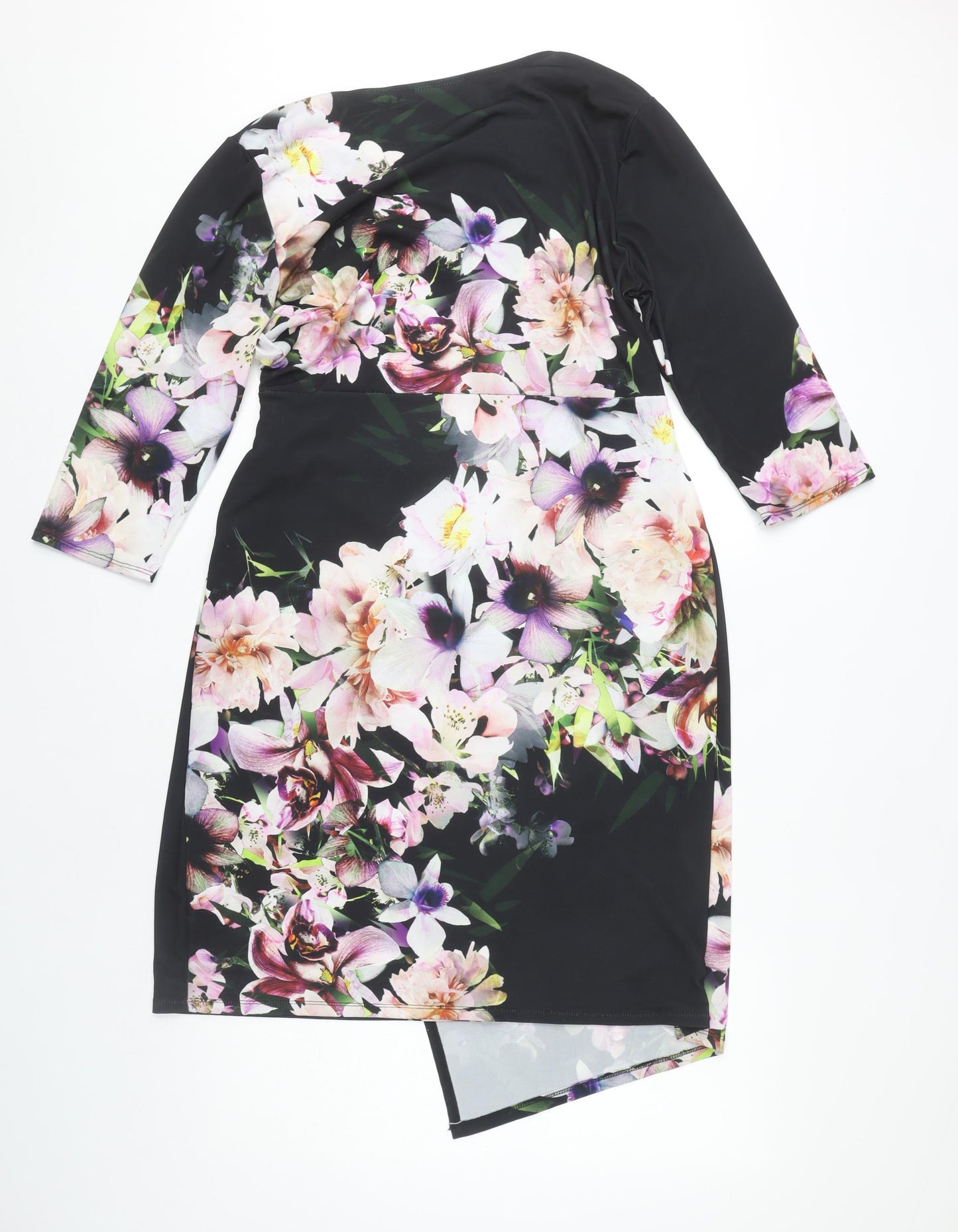 Wallis Women's Multicoloured Floral Wrap Dress 3/4 Sleeve