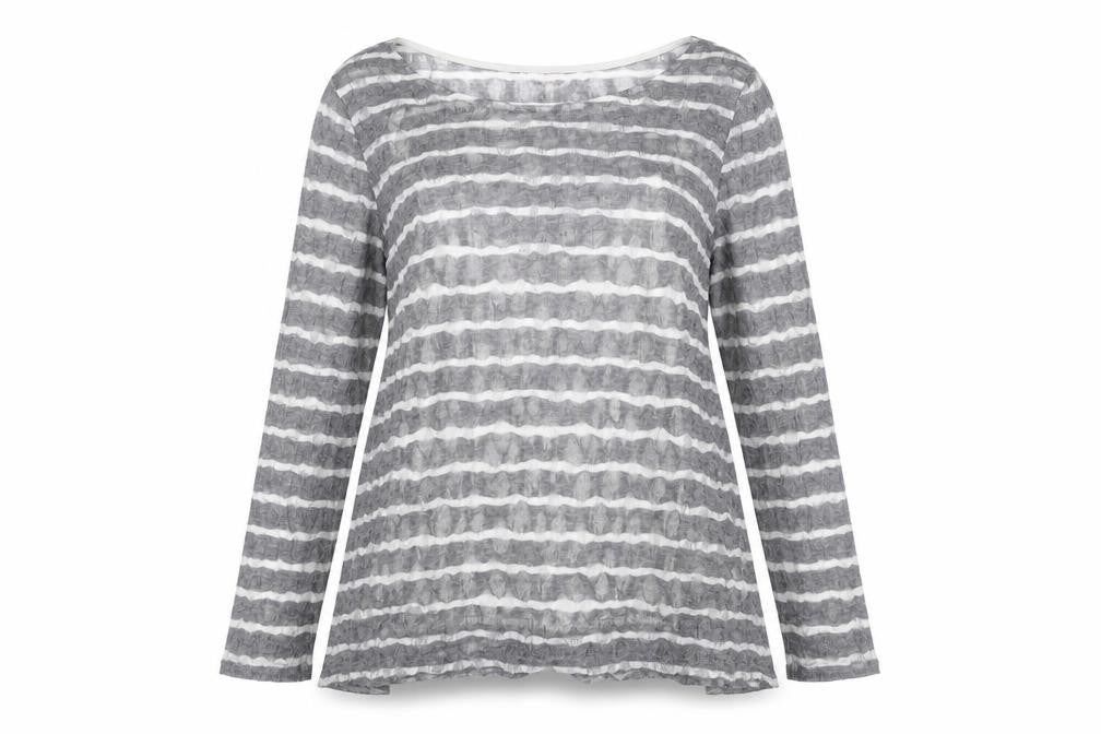Front view of Phase Eight Women's Grey Striped Blouse, size 12