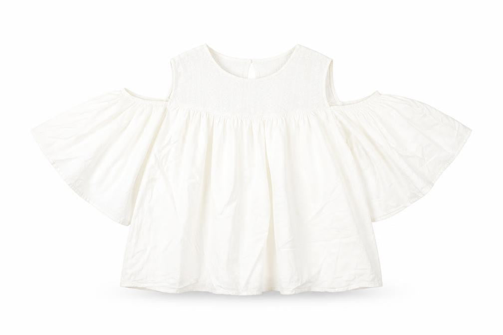 Front view of Stile Benetton Women's White Cold Shoulder Blouse
