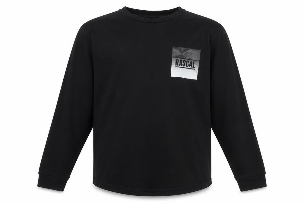 Front view of Rascal boys’ black long sleeve graphic t-shirt 13-14 years
