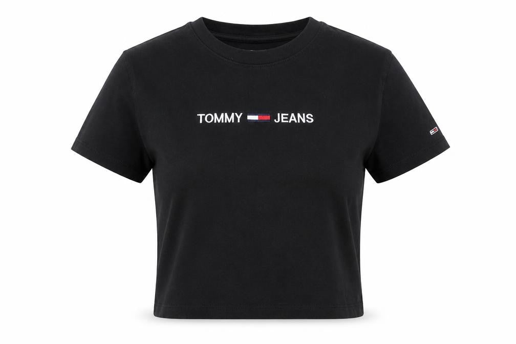 Front view of Tommy Jeans Women's Black Cropped T-Shirt, size S