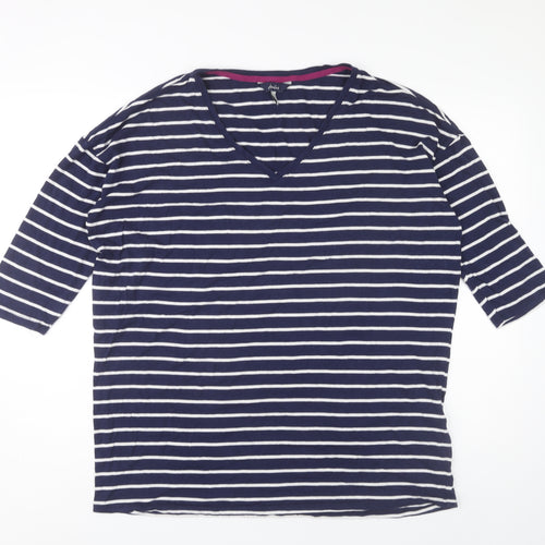 Joules Women's Blue Striped V-Neck T-Shirt Size 12