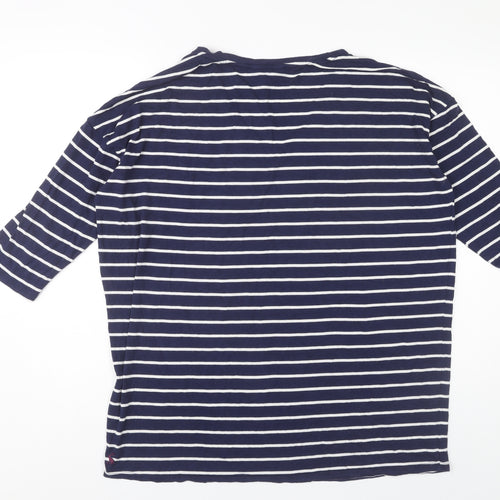 Joules Women's Blue Striped V-Neck T-Shirt Size 12