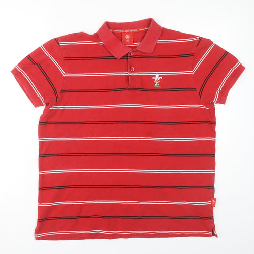 WRU Men's Red Striped Polo Shirt L Rugby