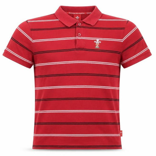 WRU Men's Red Striped Polo Shirt L Rugby