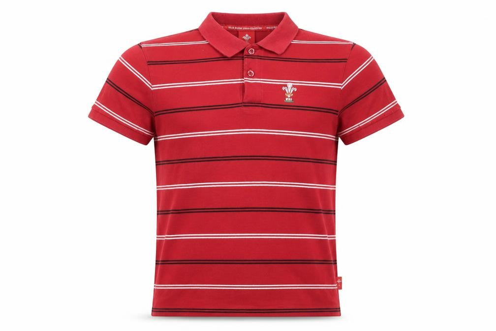 WRU Men's Red Striped Polo Shirt L Rugby