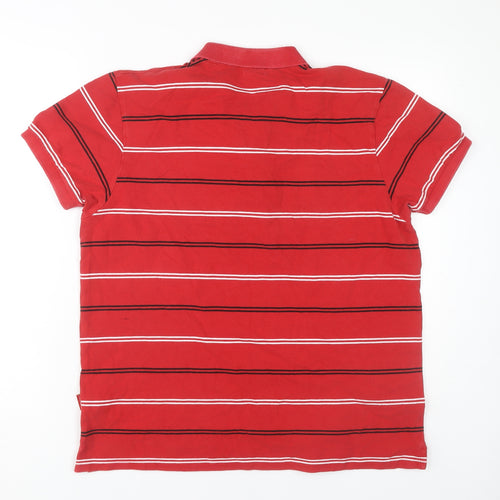 WRU Men's Red Striped Polo Shirt L Rugby