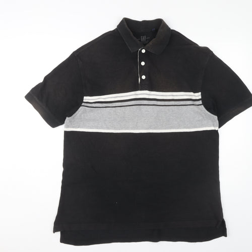 GAP Men's Black Striped Polo, Size L, Cotton, Casual