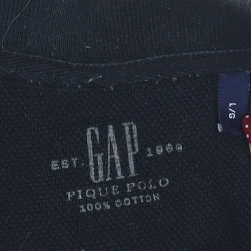 GAP Men's Black Striped Polo, Size L, Cotton, Casual