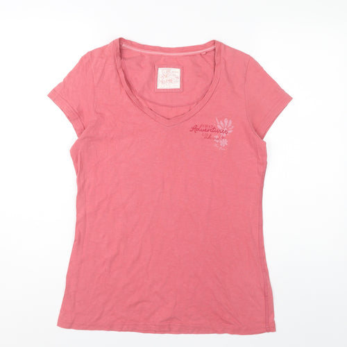 Fat Face Women's Pink V-Neck T-Shirt Size 14