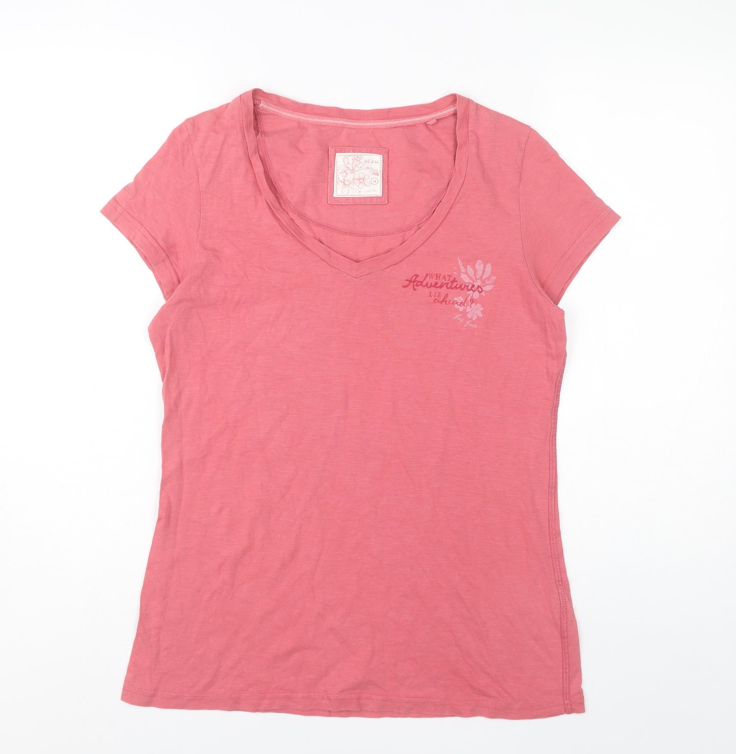 Fat Face Women's Pink V-Neck T-Shirt Size 14