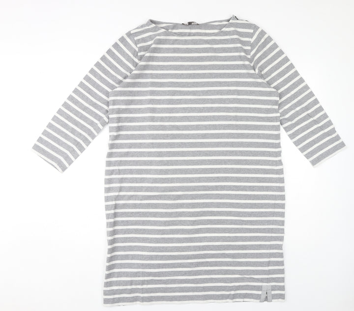 Jaeger Women's Grey Striped Boat Neck Dress, XL