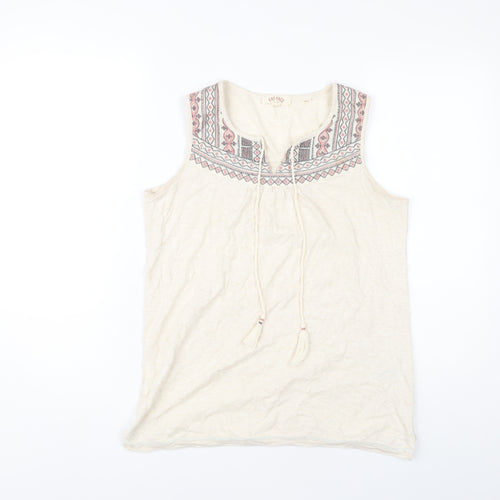 Fat Face Women's Ivory Tank Top, Size 10, Embroidered
