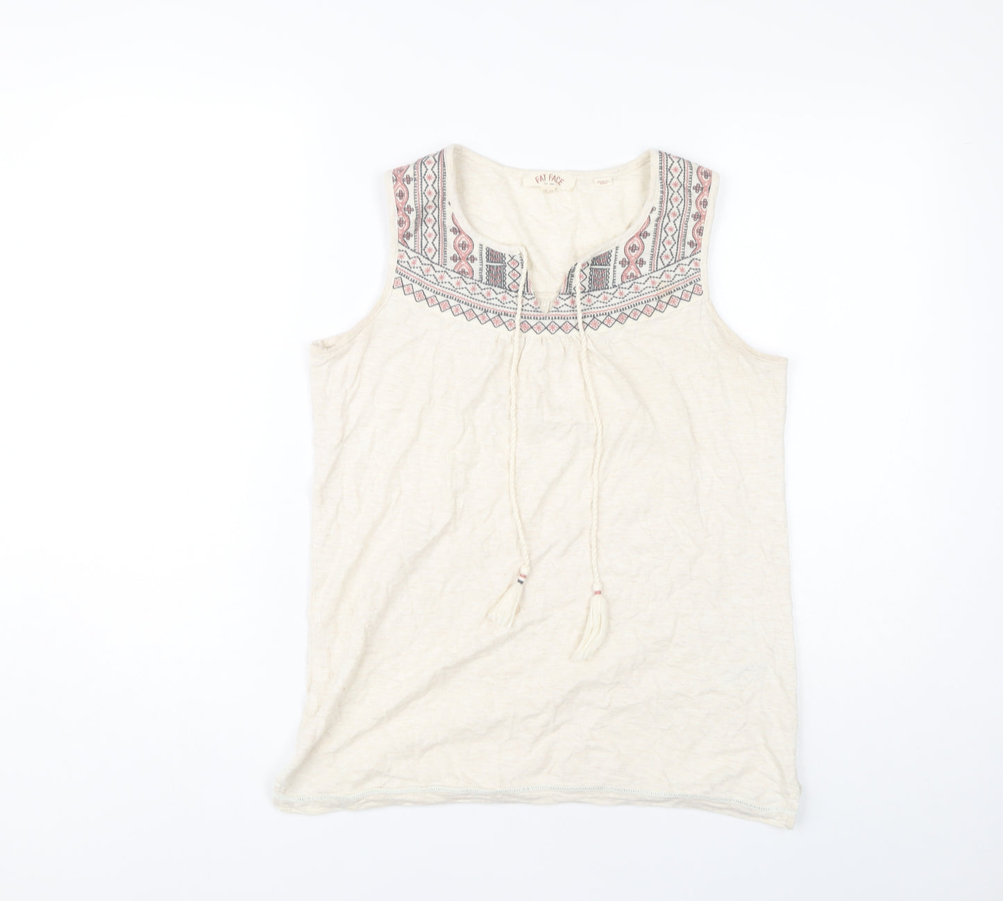 Fat Face Women's Ivory Tank Top, Size 10, Embroidered