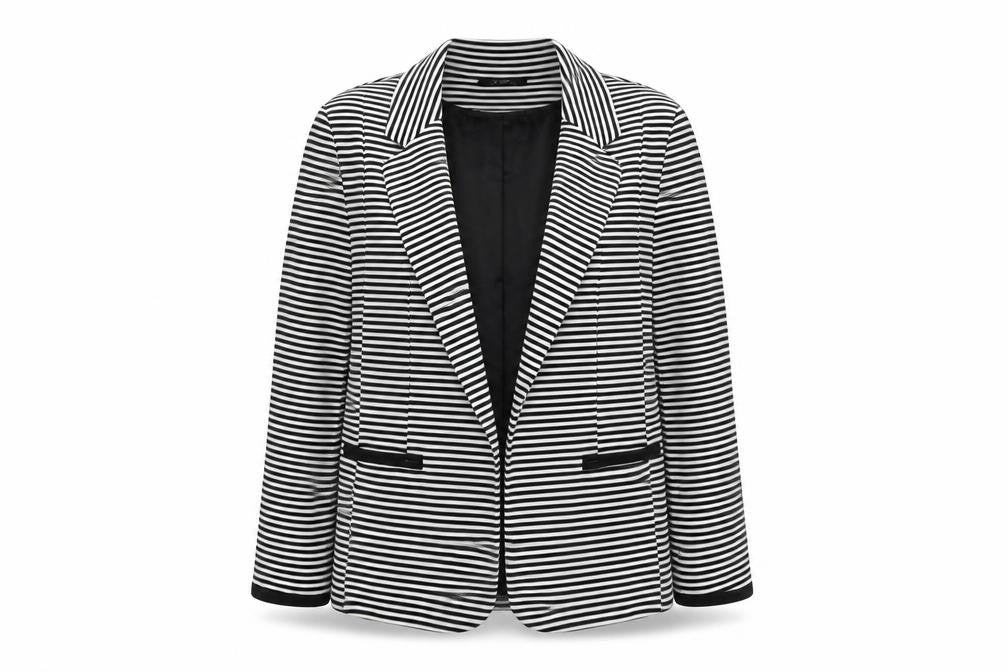Front view of Wallis Women's Black Striped Blazer, size 10