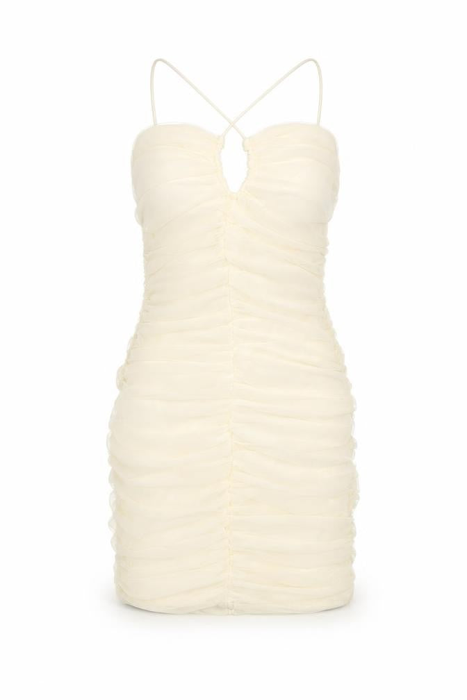 Front view of Oh Polly Women's Ivory Bodycon Halter Dress, size 4