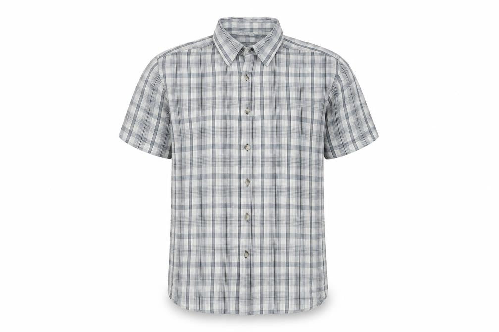 Front view of Mountain Essentials Men's Grey Check Polo Shirt M