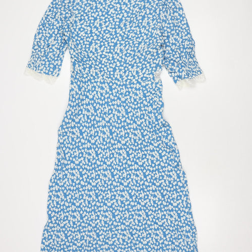 Marks and Spencer Women's Blue Floral Dress, Size 8