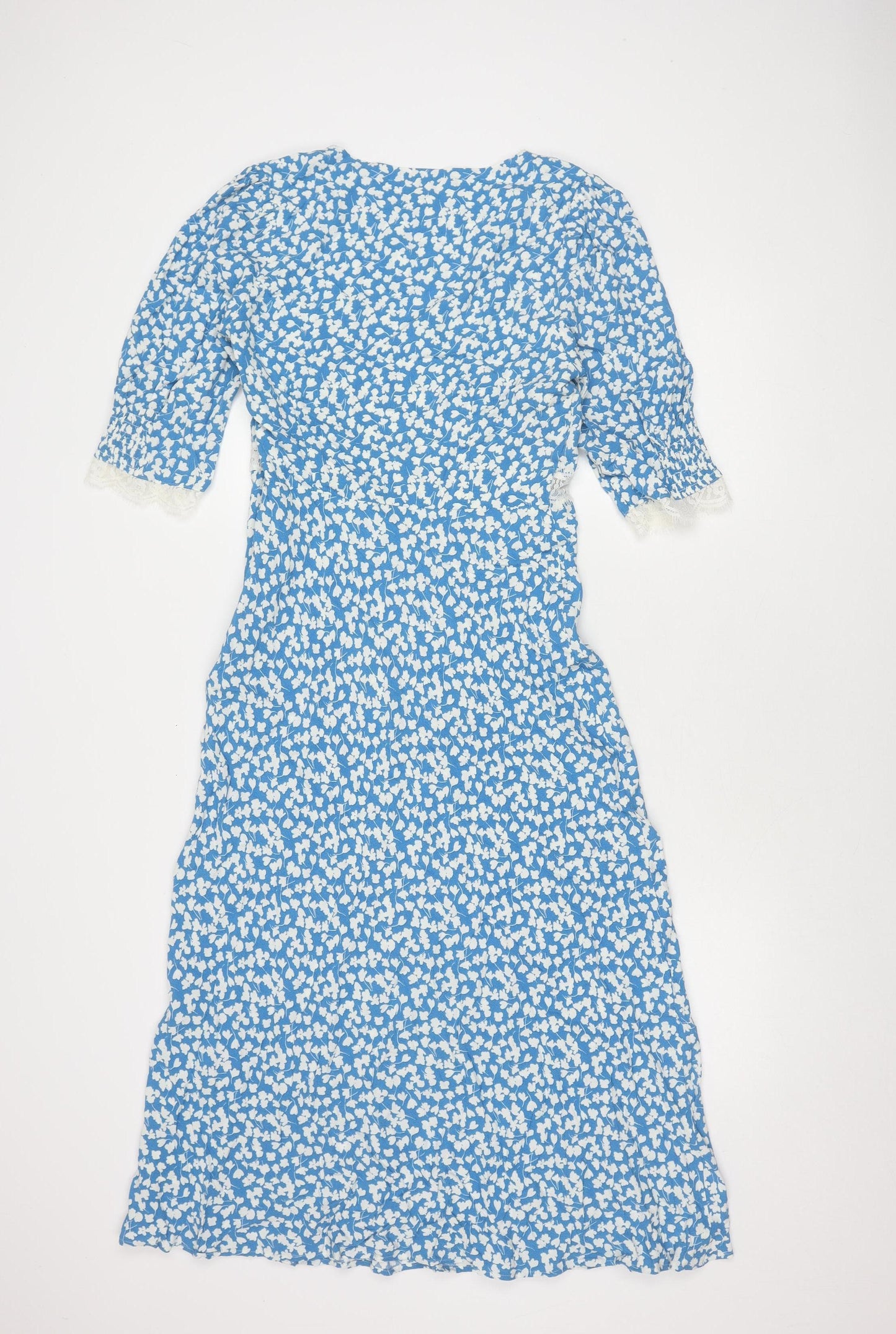 Marks and Spencer Women's Blue Floral Dress, Size 8