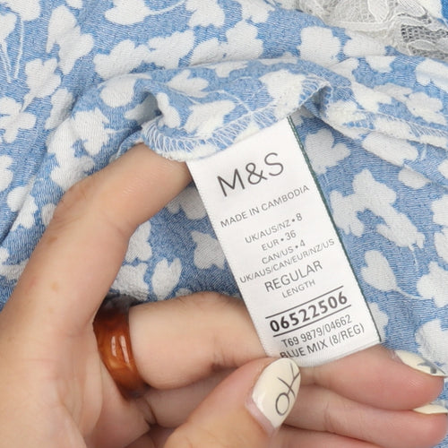 Marks and Spencer Women's Blue Floral Dress, Size 8