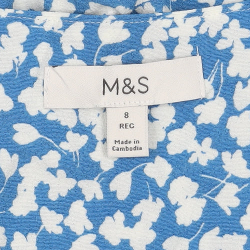Marks and Spencer Women's Blue Floral Dress, Size 8