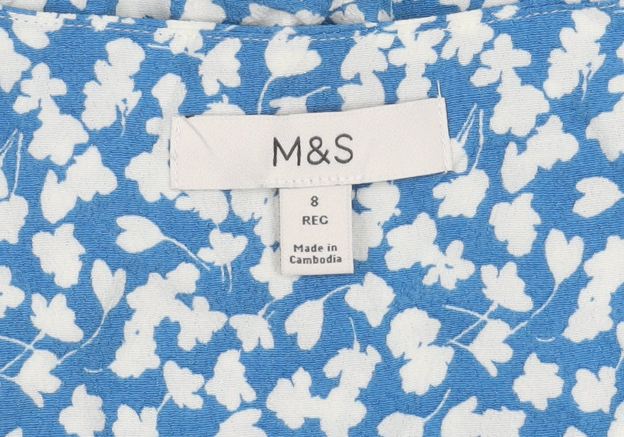 Marks and Spencer Women's Blue Floral Dress, Size 8