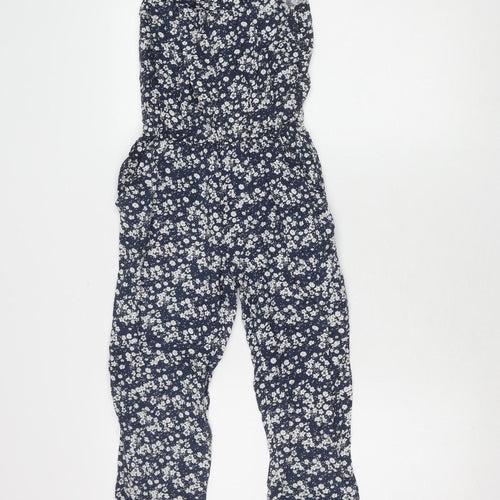 H&M Girls Blue Floral Jumpsuit, Off Shoulder, Size 12
