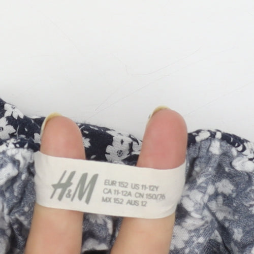 H&M Girls Blue Floral Jumpsuit, Off Shoulder, Size 12