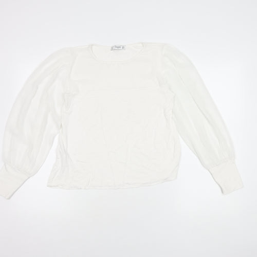 Mango Women's White Balloon Sleeve Blouse Size M