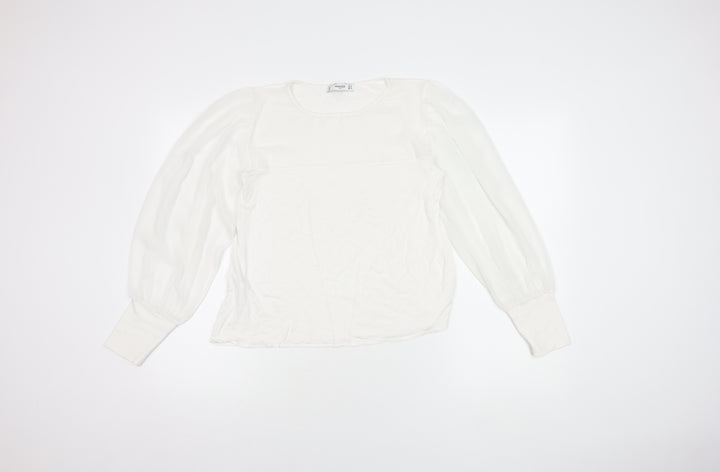 Mango Women's White Balloon Sleeve Blouse Size M