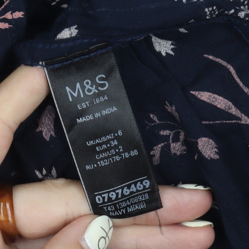 Marks and Spencer Women's Blue Floral Top Size 6