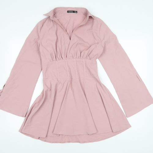 Boohoo Pink Fit & Flare Dress - UK 8, Casual Elegance