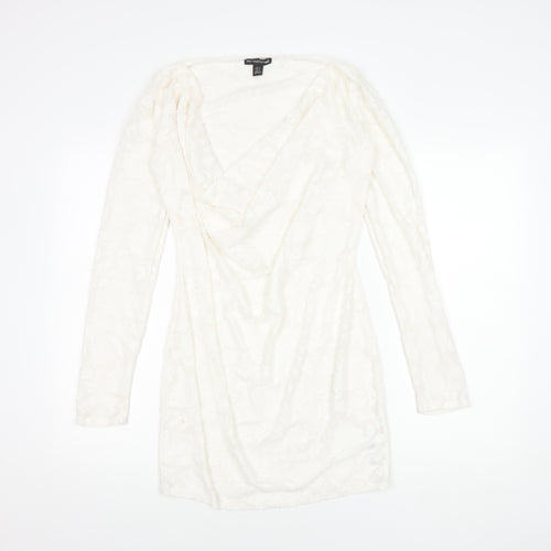 PrettyLittleThing Women's White Size 4 Short Cowl Neck Dress