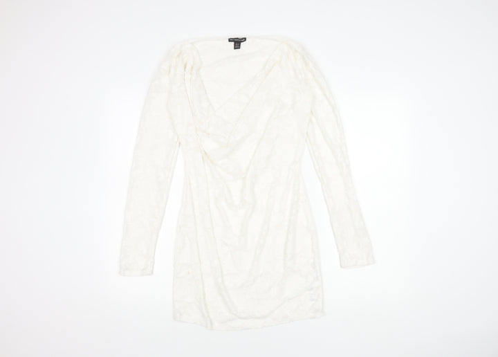 PrettyLittleThing Women's White Size 4 Short Cowl Neck Dress