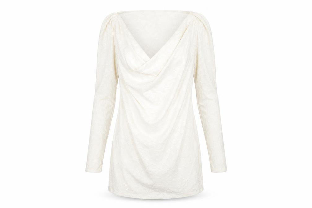 Front view of PRETTYLITTLETHING Women's White, size 4, Short Cowl Neck Dress
